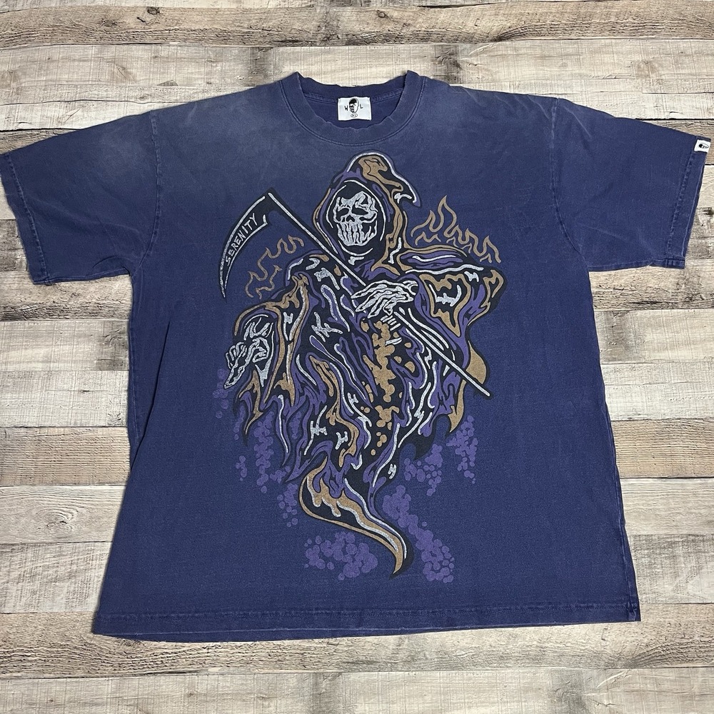 Warren Lotas Shirt Size XL Blue Grim Reaper Streetwear Serenity Punk Grunge